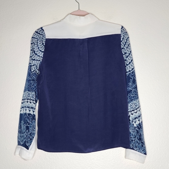 EMMA COOK Blue Silk Button Down Blouse 8 - Picture 3 of 5